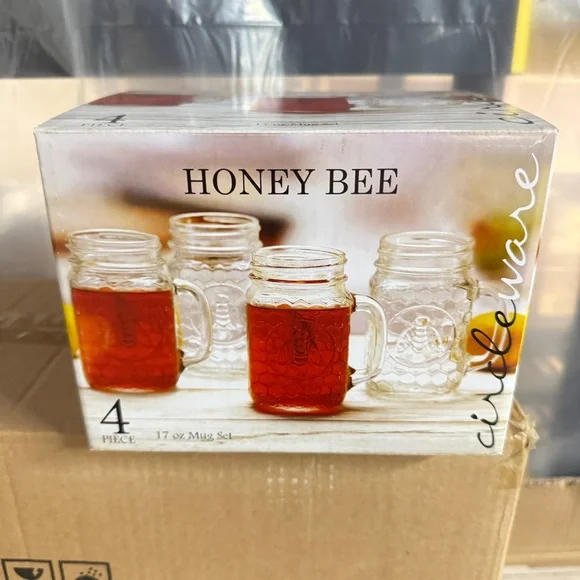 Circleware Glass Mason Jars, Set of 4, 17 oz, Honey Bee Mugs - Picture 2 of 6